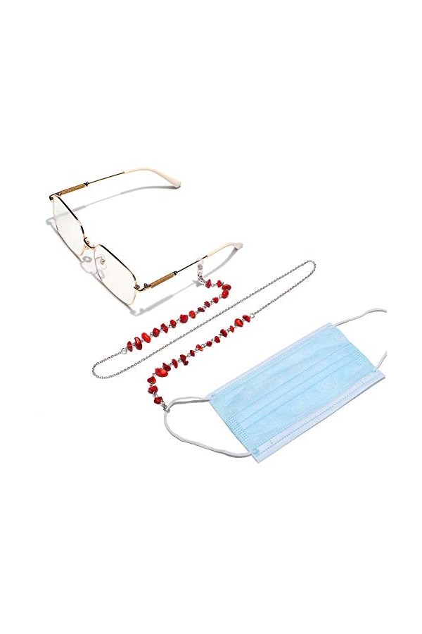 DNLKWGO Chaîne de lunettes faite à la main en pierre rouge naturelle pour femme, doré, taille unique