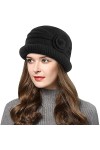 Wantonfy Bonnet pour femme double couche en polaire - hiver en tricot côtelé - Bonnet français tressé au crochet - Chic - Lég