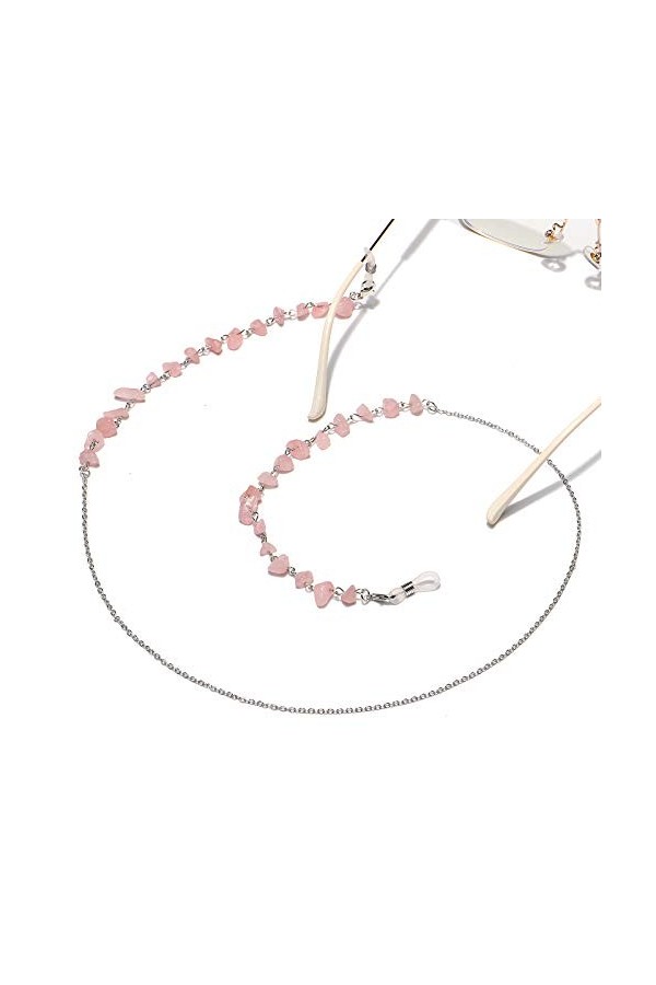 DNLKWGO Chaîne de lunettes élégante en cristal rose pour femme, Argenté, taille unique