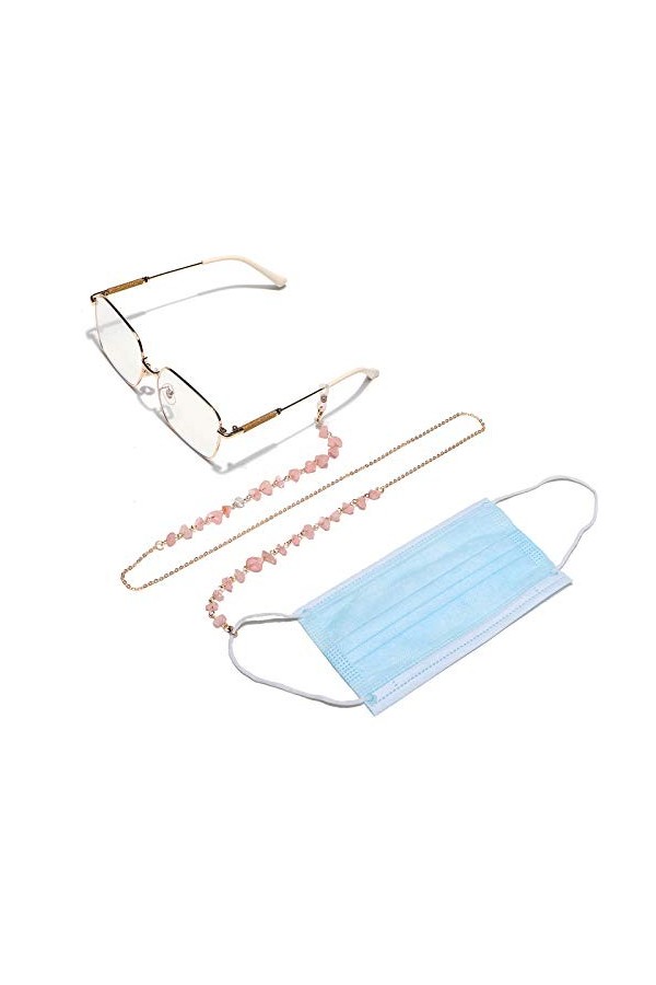 DNLKWGO Chaîne de lunettes élégante en cristal rose pour femme, Argenté, taille unique