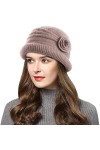 Wantonfy Bonnet pour femme double couche en polaire - hiver en tricot côtelé - Bonnet français tressé au crochet - Chic - Lég