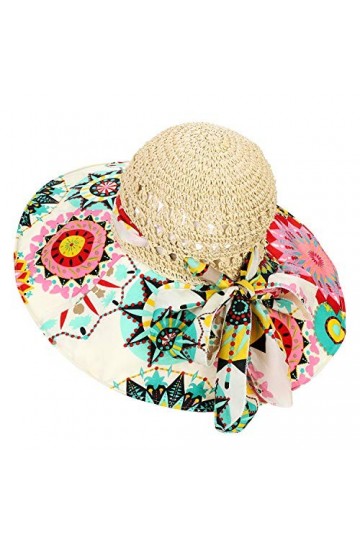 Femme Chapeau de Paille Pliable Chapeau de Soleil Plage Large Bord UPF 50+ Chapeau de Panama Élégant Chic Capeline Dété Anti
