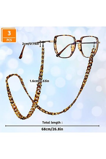 TULEBOLIAN Lot de 3 chaînes de lunettes tendance pour femme, chaîne de lunettes de soleil en acrylique à maillons torsadés, a