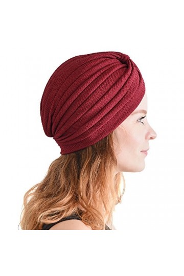 Turban Femme Tissu Crépon Torsadé - Foulard Cheveux Bonnet Divination Tissé Costume Festival Yoga Boho Chic Vin Rouge