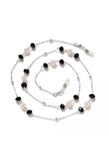 DNLKWGO Chaîne de fixation pour lunettes de lecture et lunettes de soleil avec perles pour femme, Argenté, taille unique