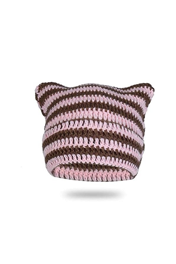 LEJAHAO Y2K Bonnet Chat Femme Hiver Chaude Tricoté Chic Ski Rigolo Chapeau Beanie Rose