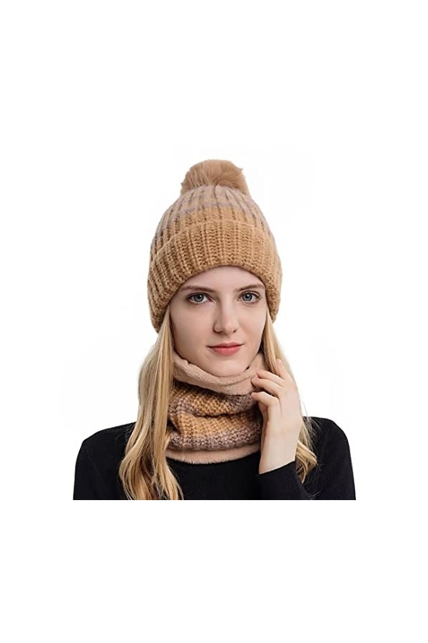 Adicloz Bonnet Echarpe Femme Hiver, Laine Bonnet Femme Hiver Pompom, Cache Cou Polaire Hiver Chaud, Doublure Molleton Doux Ch
