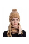 Adicloz Bonnet Echarpe Femme Hiver, Laine Bonnet Femme Hiver Pompom, Cache Cou Polaire Hiver Chaud, Doublure Molleton Doux Ch