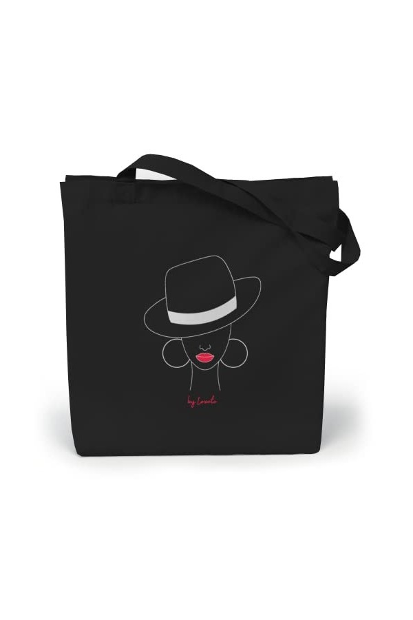 Loxato Tote Bag Noir - Sac en Tissu Noir 35 x 42 x 8 cm - Cabas Femme Tissu - Tote Bag Coton 100% - Sac Fourre Tout Femme en 
