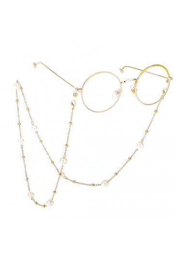 HczIon Chaîne Lunettes 2 Chaînes De Lunettes,Perles D’Or,Chaîne De Lunettes Perlées,Chaîne De Masque En Métal