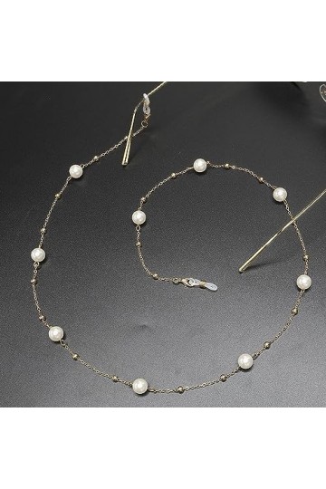 HczIon Chaîne Lunettes 2 Chaînes De Lunettes,Perles D’Or,Chaîne De Lunettes Perlées,Chaîne De Masque En Métal