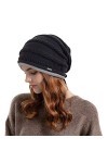 QKEPCY Bonnet Femme Hiver Bonnet en Tricot Doux et épais Basic Bonnet Beanie dhiver Chaud Slouch Bonnet Noir Longs Casquette