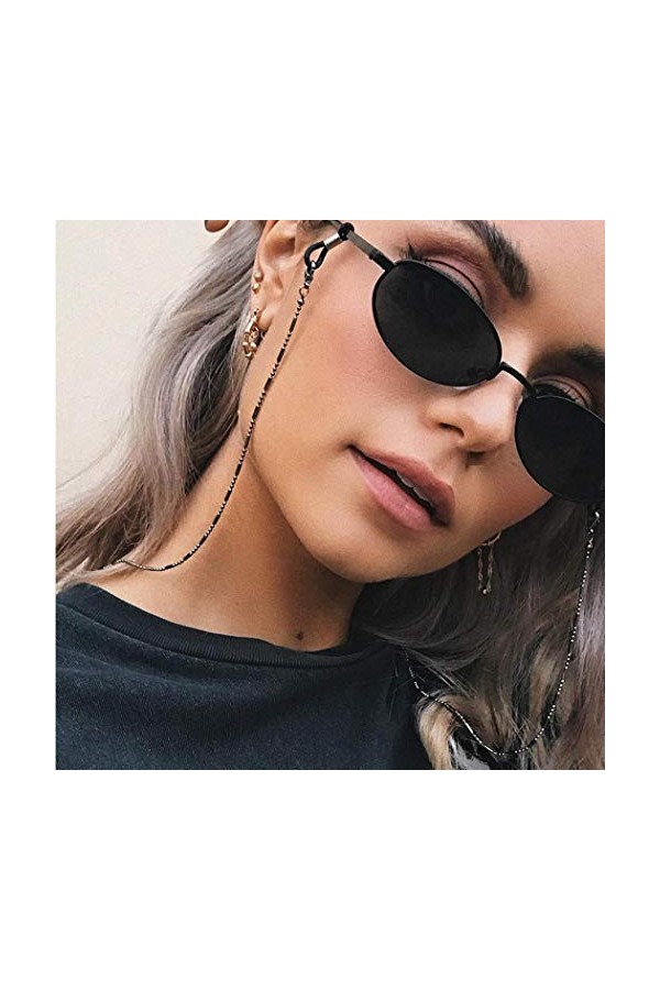 Yienate Bohemia Chaîne de lunettes pour femme avec perles en bambou Noir 