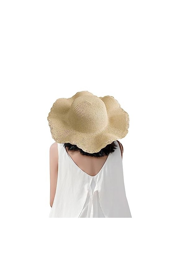 Binjor Chapeau de Soleil en Paille pour Femme Anti UV Chapeau de Paille Randonnée Plage Bonnet de Soleil Pliable Chic De Brou