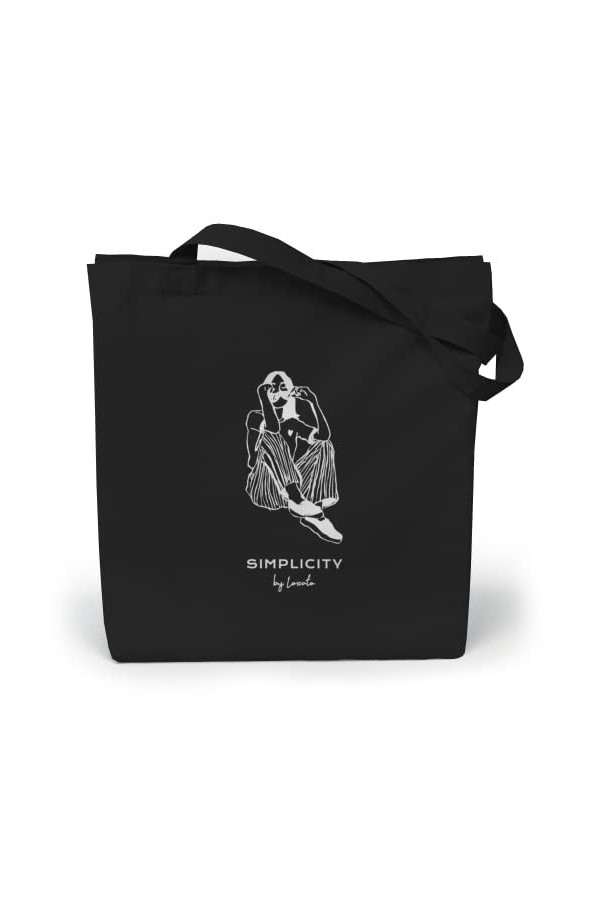 Loxato Tote Bag Noir - Sac en Tissu Noir 35 x 42 x 8 cm - Cabas Femme Tissu - Tote Bag Coton 100% - Sac Fourre Tout Femme en 