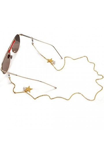 DNLKWGO Lot de 2 chaînes de lunettes de soleil décorées avec pentagrammes et perles - Qualité supérieure - Pour femme, Argent