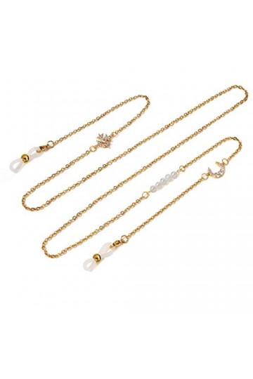 HIJAN Chaînes de Lunettes de Sangle for Femmes Zircon étoiles et chaîne de Cou de Lune Sangles de Lunettes de Soleil élégante