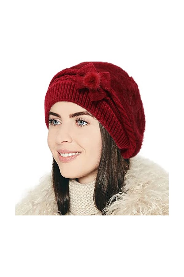 WELROG Femmes Hiver Béret - Dame Français Béret Chic Bonnet Hiver Chapeaux Classique Chapeau de Béret Violet 