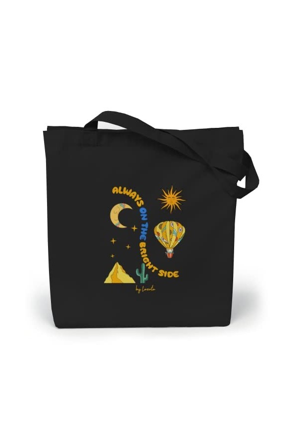 Loxato Tote Bag Noir - Sac en Tissu Noir 35 x 42 x 8 cm - Cabas Femme Tissu - Tote Bag Coton 100% - Sac Fourre Tout Femme en 