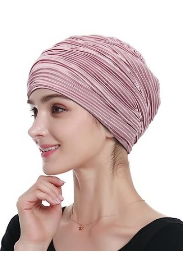 Alnorm Turban plissé chic Cadeaux chimio couvre-chef pour femme, Rose anthracite, Taille unique