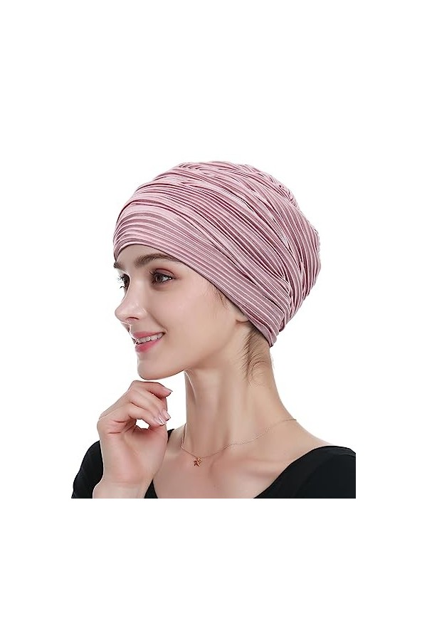 Alnorm Turban plissé chic Cadeaux chimio couvre-chef pour femme, Rose anthracite, Taille unique