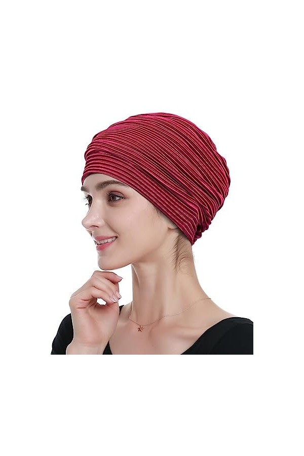 Alnorm Turban plissé chic Cadeaux chimio couvre-chef pour femme, Rose anthracite, Taille unique