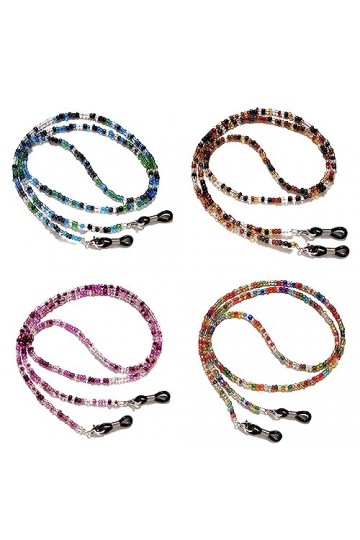 NEUSID Lot de 4 chaînes de lunettes en perles colorées antidérapantes pour lunettes, Vert, violet, orange et écaille de tortu