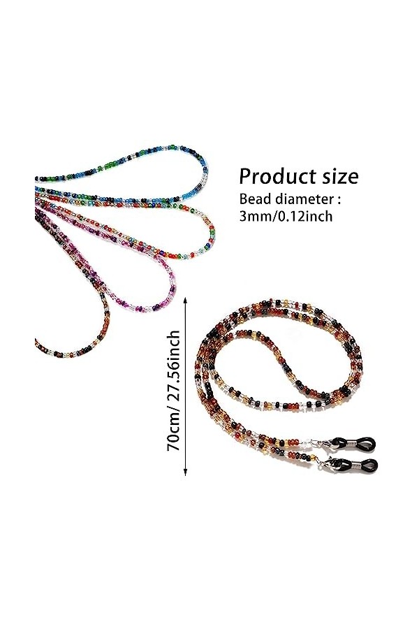 NEUSID Lot de 4 chaînes de lunettes en perles colorées antidérapantes pour lunettes, Vert, violet, orange et écaille de tortu