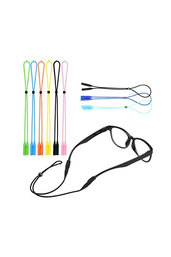 6pcs Cordon a Lunettes Sport Support Sangle de Lunette en Silicone Elastique Retenue de Verres Imperméable, Chaîne de Lunette