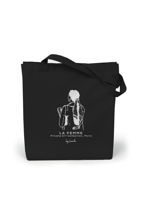 Loxato Tote Bag Noir - Sac en Tissu Noir 35 x 42 x 8 cm - Cabas Femme Tissu - Tote Bag Coton 100% - Sac Fourre Tout Femme en 