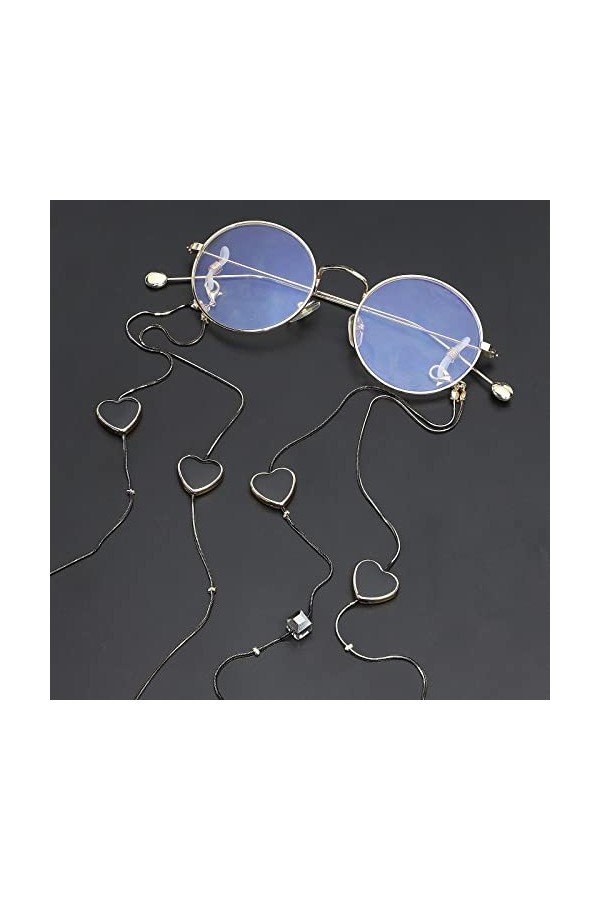 Gyrosphere Chaînes de Lunettes de Lunettes for Femmes Pendentif en Forme de Coeur Noir Double Couche élégant Cordon Lunettes 