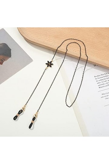 Mode Noir Cristal Chaînes Lunettes Chaîne Femmes Rétro Perle Fleur Lunettes De Soleil Longes Lunettes Cou Sangle,F