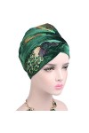 MoreChioce Turban Femme Mode,Chic Plume Paon Bonnet Chapeau Bohême Casquette Strass Bandana Indienne Foulard Cheveux Islamiqu