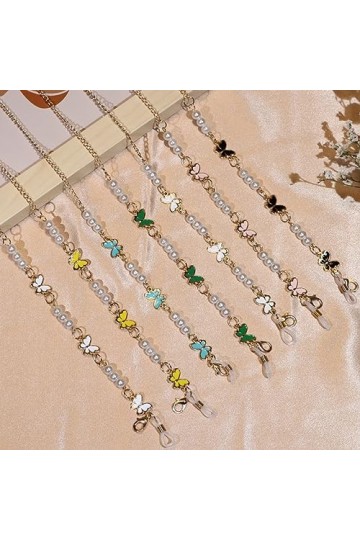 LEFEDA Lot de 2 chaînes de lunettes antidérapantes avec perles - Collier de lunettes de soleil - Sangle de lunettes de lectur