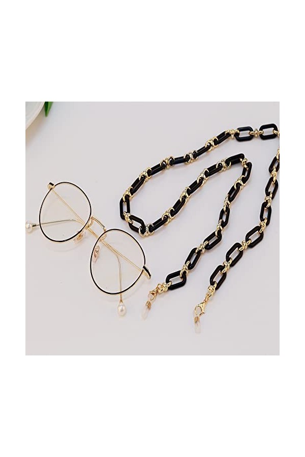 Chaînes À Lunettes Chaînes De Lunettes De Soleil Noires Lanière pour Femmes Hommes Chaînes De Lunettes en Cristal Anti-Perte 