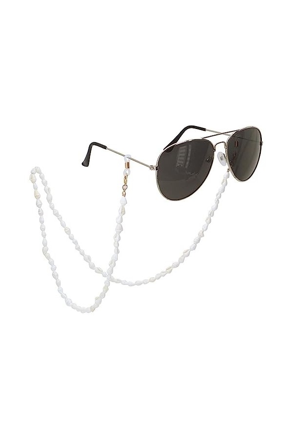 Lot de 2 chaînes de lunettes de soleil pour femme avec perles de coquillage, cordon de lunettes à suspendre au cou, chaîne de