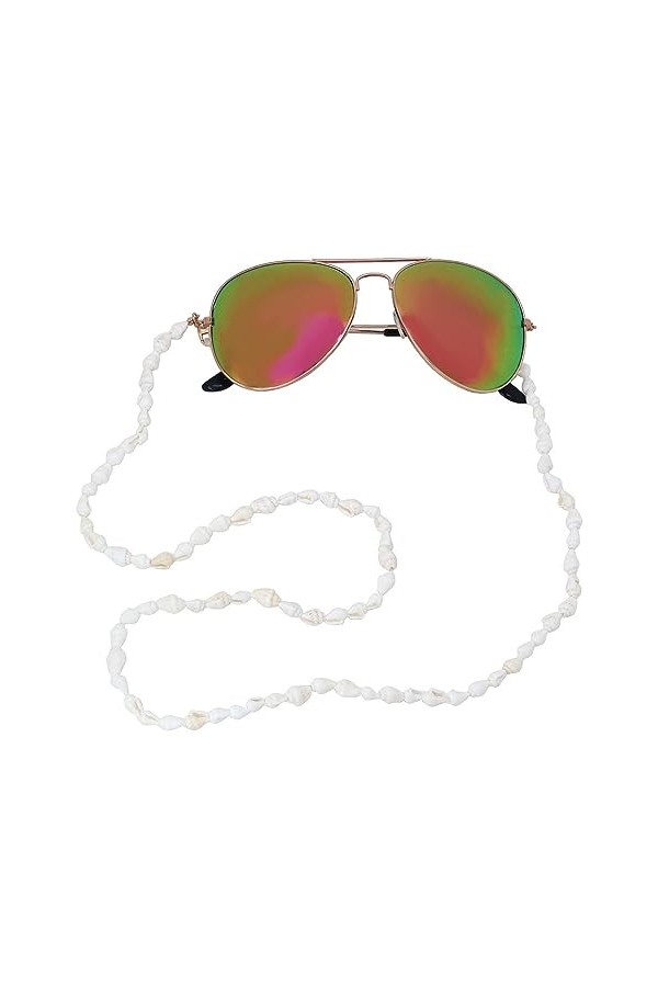 Lot de 2 chaînes de lunettes de soleil pour femme avec perles de coquillage, cordon de lunettes à suspendre au cou, chaîne de