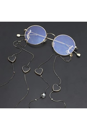 HOOENG Sangle de Lunettes Lunettes Chaînes for Femmes Noir Pendentif en Forme De Coeur Double Couche Élégant Lunettes Chaîne 
