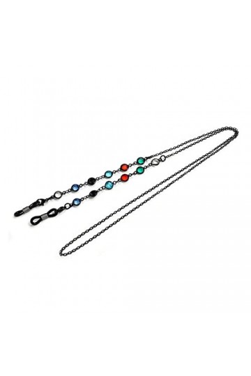 ZZSRJ Mode Dames Hommes Lunettes de Soleil lanière coloré Perles Collier chaîne de Lunettes Color : Svart 