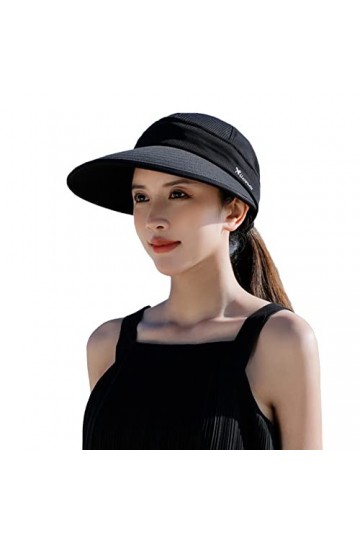 CHIC DIARY Chapeau de soleil pour femme - Protection solaire - Avec grand bord - Pour le golf et lextérieur, Noir , taille u
