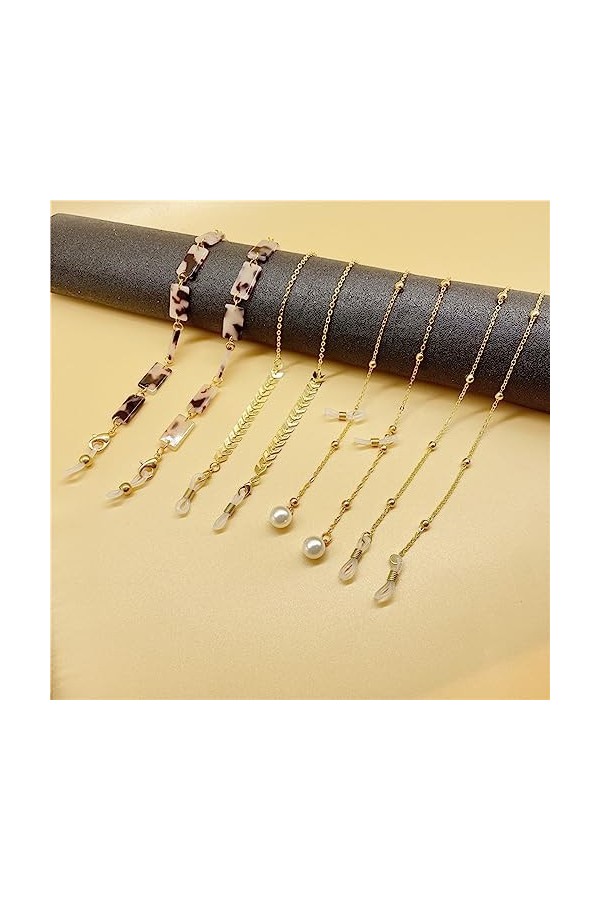 HczIon Chaîne Lunettes Lot De 4 Chaînes De Verres,Chaîne D’Oreille De Blé,Chaîne De Lunettes Ballade Avec Support,Chaîne De L