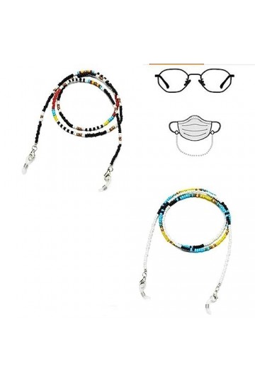 HczIon Chaîne Lunettes Ensemble De 3 Lunettes De Soleil Rice Pearl Chaîne Lanyard Lunettes De Protection Corde Lanyard