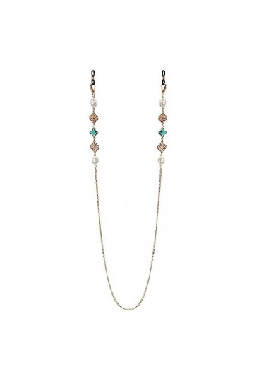 HczIon Chaîne Lunettes 2 Pièces D’Ajouré Sculpté À Quatre Feuilles Trèfle Cristal Perle Masque Chaîne Lunettes Chaîne