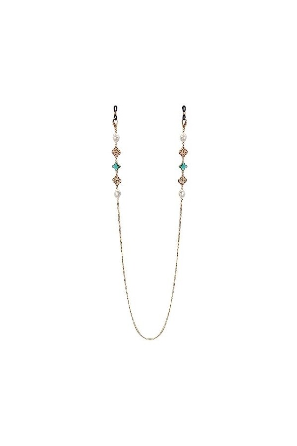 HczIon Chaîne Lunettes 2 Pièces D’Ajouré Sculpté À Quatre Feuilles Trèfle Cristal Perle Masque Chaîne Lunettes Chaîne