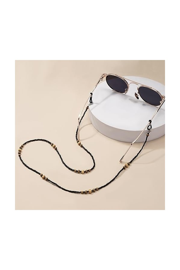 Lot de 3 chaînes de lunettes de soleil avec support de lunettes de soleil pour femme Noir fait à la main, sans couleur, taill