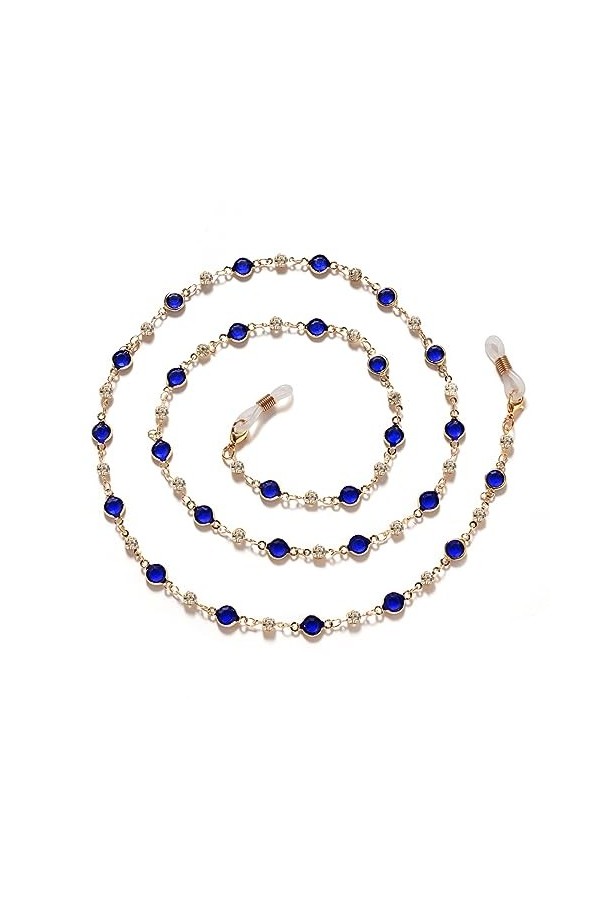 Lot de 2 chaînes de lunettes de soleil avec support de lunettes de soleil pour femme faites à la main, bleu marine, taille un