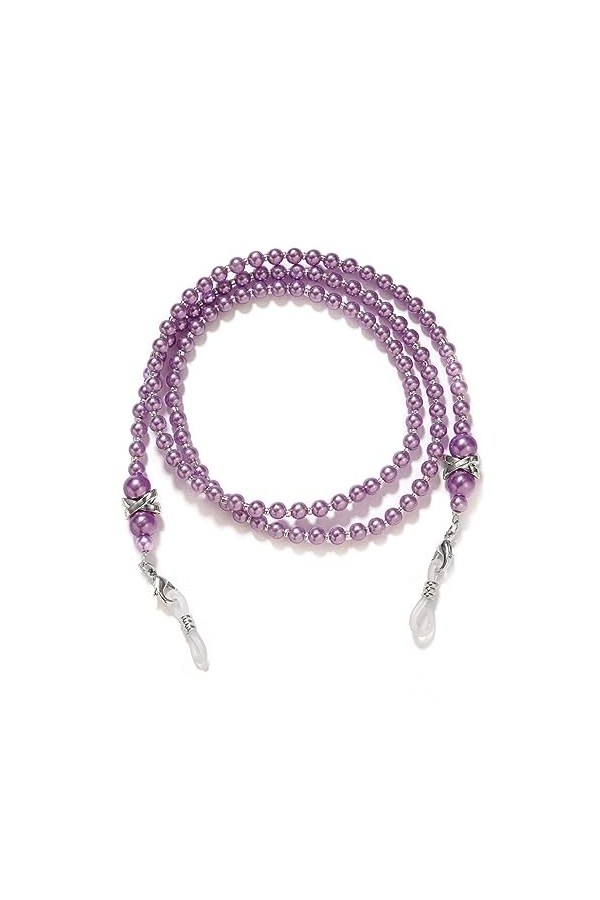 LEFEDA Lot de 3 chaînes de lunettes faites à la main avec perles antidérapantes pour femme, violet, taille unique
