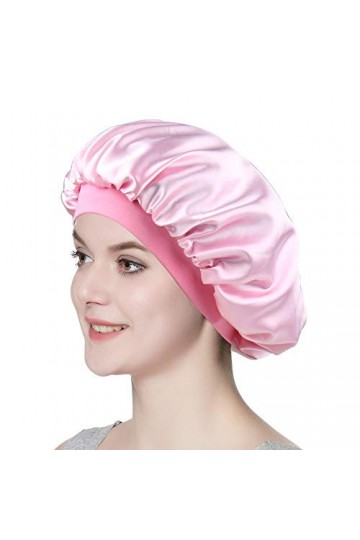 Alnorm Chapeau de Nuit pour Les Filles Casquette de Sommeil en Satin à la Mode Bonnet Rose