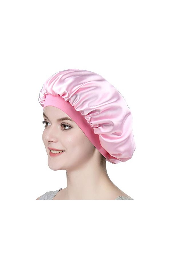Alnorm Chapeau de Nuit pour Les Filles Casquette de Sommeil en Satin à la Mode Bonnet Rose