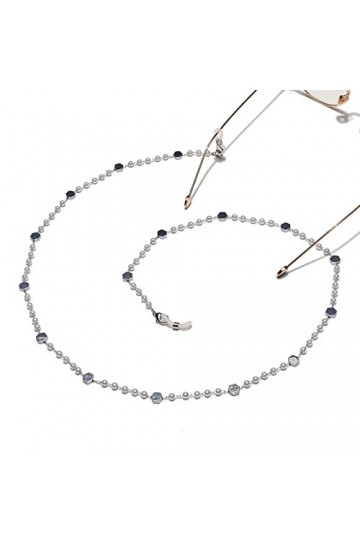DNLKWGO Chaîne de lunettes en perles - Tendance - Cordon hexagonal en métal pour lunettes de soleil - Pour femme, Argenté., t
